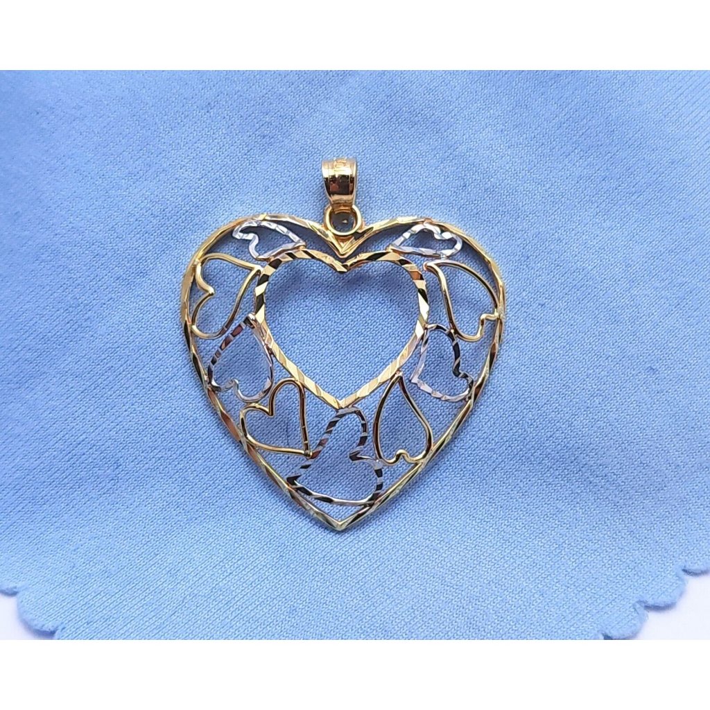 Unique 10k Two Tone Multi Color Gold Diamond Cut Open Multi Heart Charm Pendant